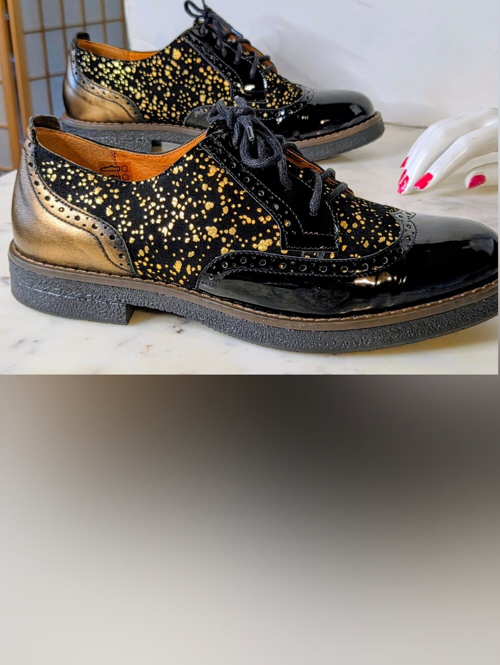 Embassy London Oxford Women's Patent Leather With Gold Splatter "Pollock" 🔥